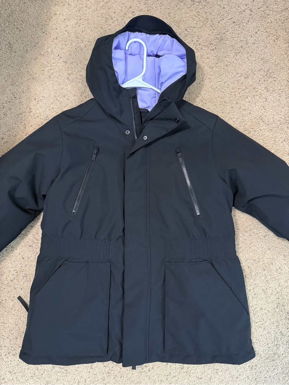 all in motion Black Hooded Puffer Coat with Lilac Lining